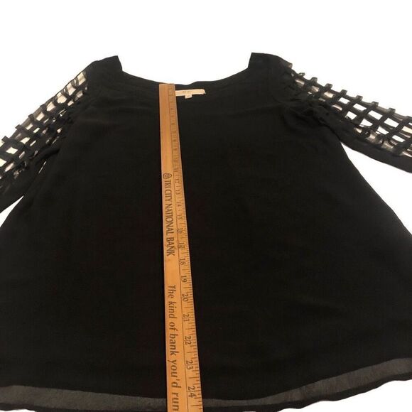 Black Round Neck Blouse Block Cut Out Long Sleeves Size M - Picture 10 of 11